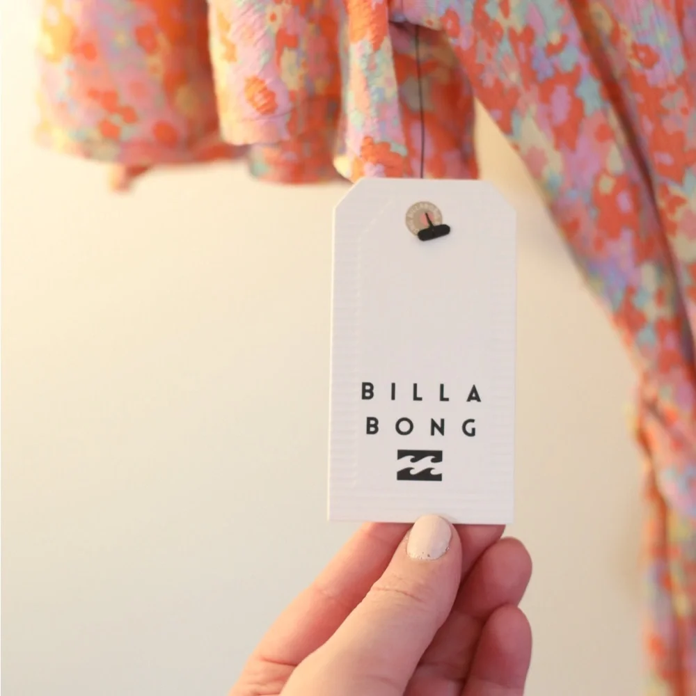 Billabong Floral Wrap Dress Multicolor V-Neck Flutter Short Sleeve Size M/10 NWT - Picture 6 of 9